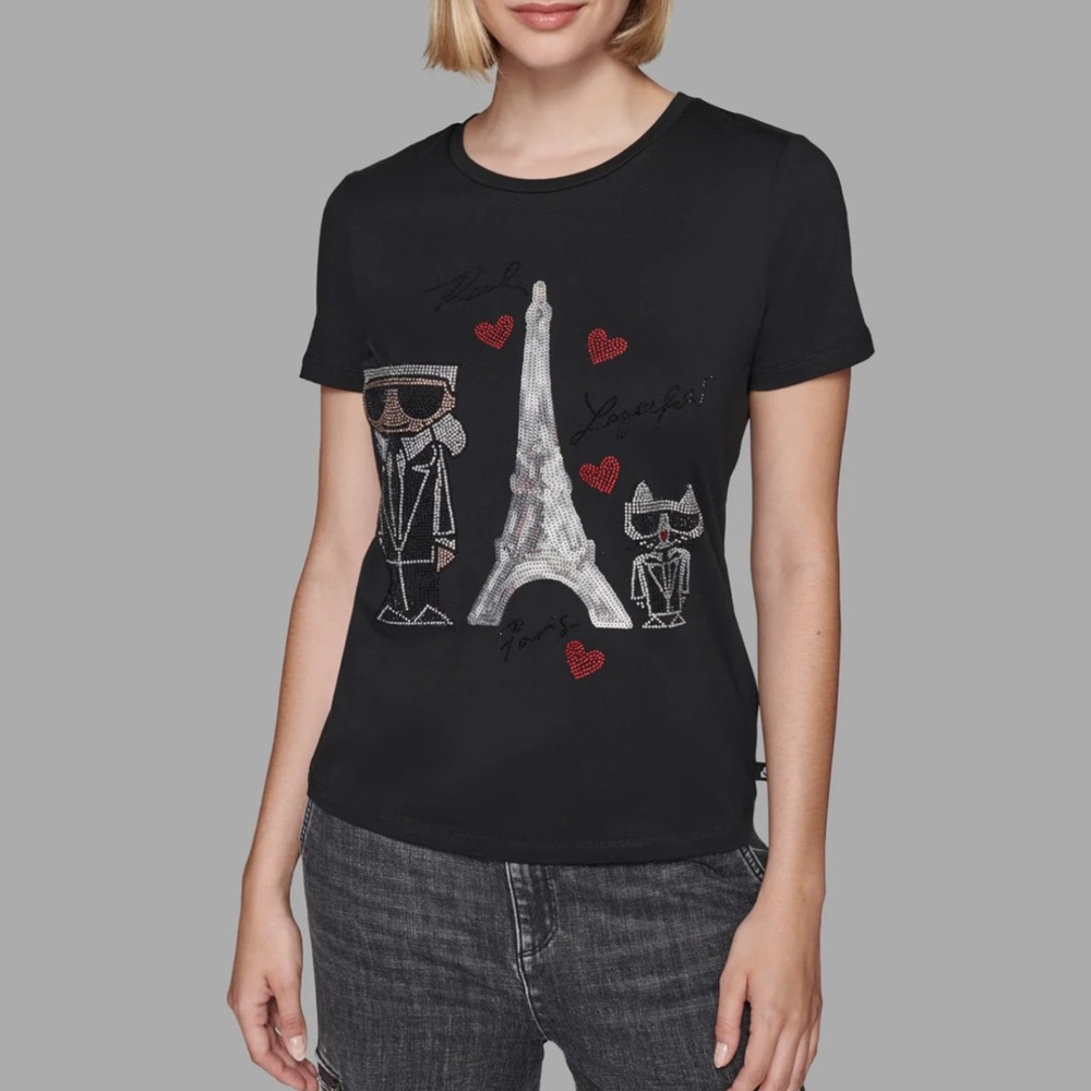 Karl’s Lagerfeld Black Graphic women’s T-Shirt - Picture 2 of 4